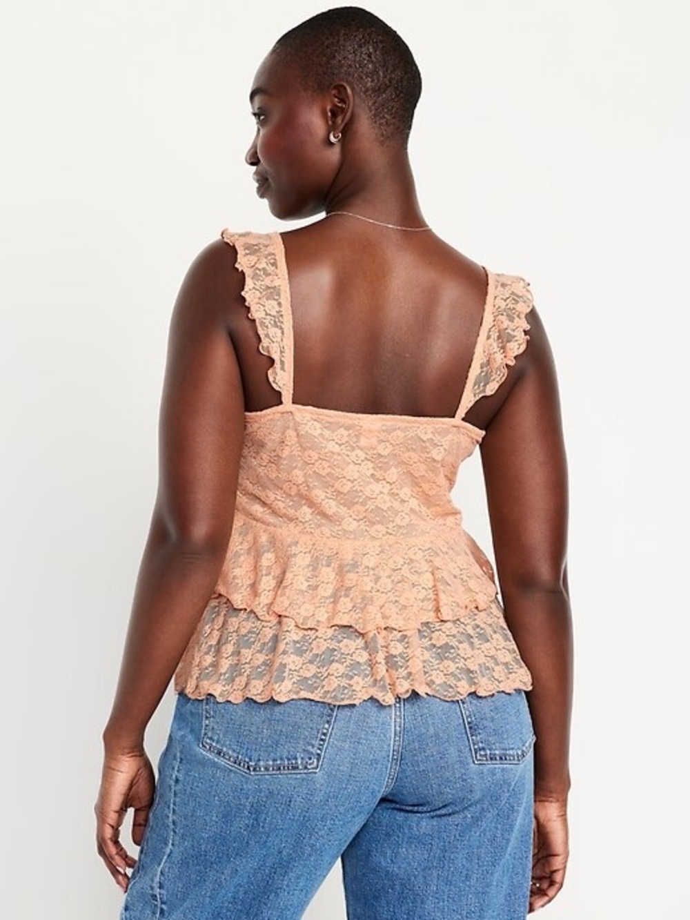Old Navy Peach Lace Tie-Front Cropped Cami Tank Bow Ruffle Lace XL NEW - Picture 8 of 8